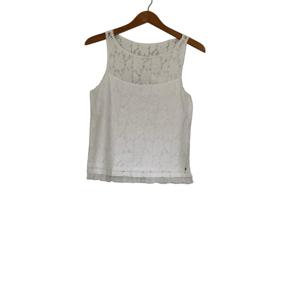 Abercrombie & Fitch Lace Sleeveless Top S White Double Layer Cotton Boho Raffles - Picture 1 of 10
